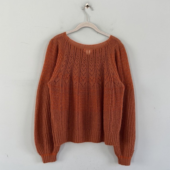 Anthropologie Maeve Lindsay Pointelle Orange Wool Alpaca Knit Sweater - Picture 5 of 8